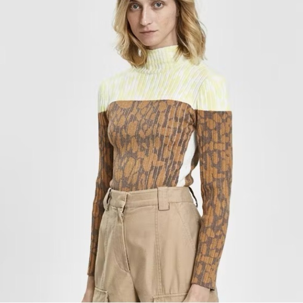 Rachel Comey Yellow Cream Acute Jacquard turtleneck soft Knit Sweater Medium